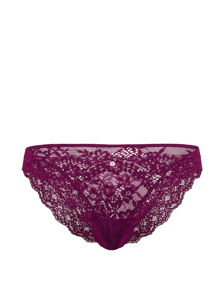 Victoria's Secret, Dream Angels Lace-Trim Bikini Panty, Rhubarb, offModelFront, 3 of 3