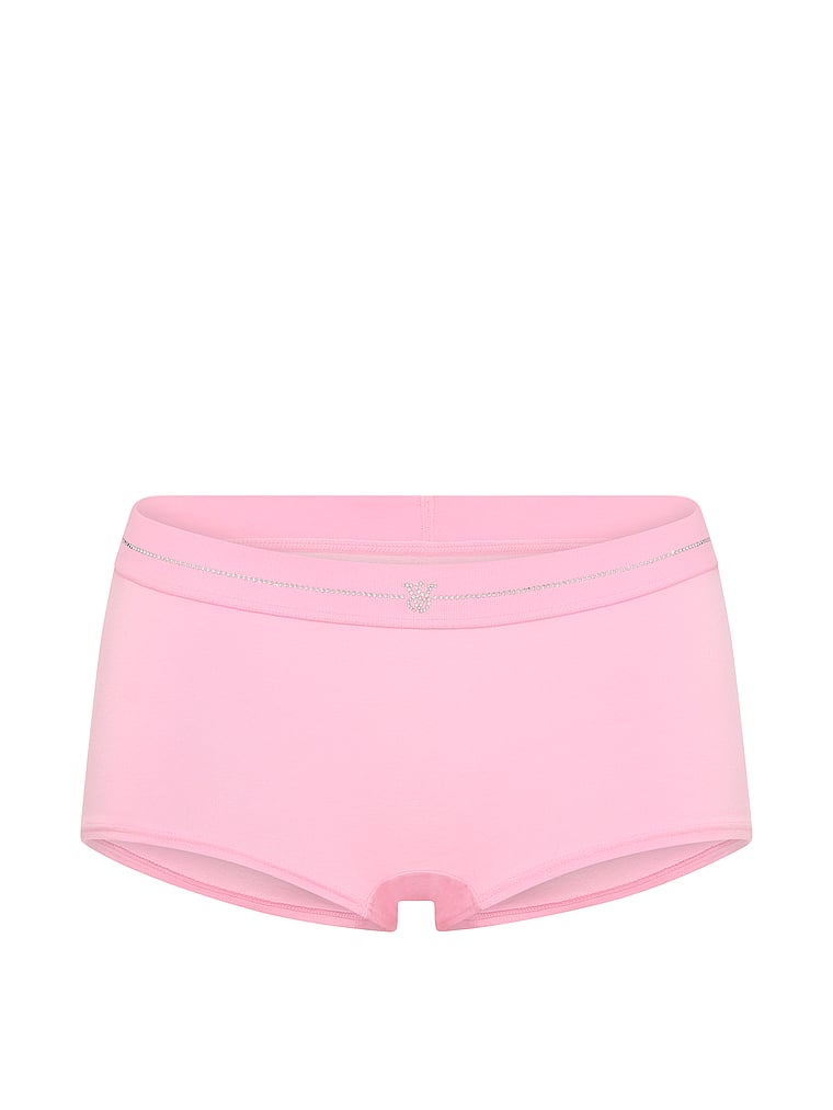 Victoria's Secret, Cotton Exploded Logo Cotton Boyshort Panty, Victoria Pink, offModelFront, 3 of 4