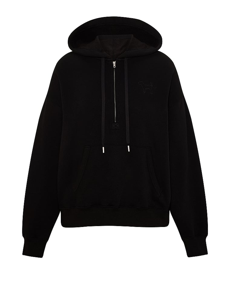 PINK Campus Fleece™ Half-Zip Hoodie, Pure Black, offModelFront, 3 of 3