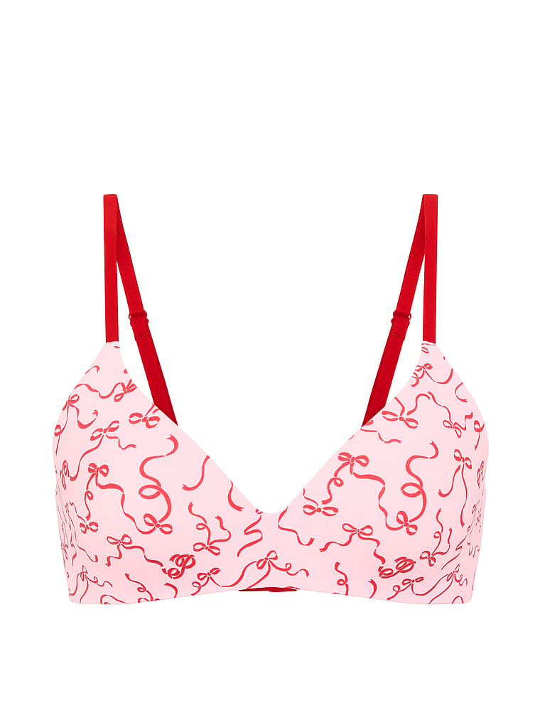 PINK Marshmallow Push-Up Wireless Comfy Bra, Coconut Bow Print, offModelFront, 5 of 5