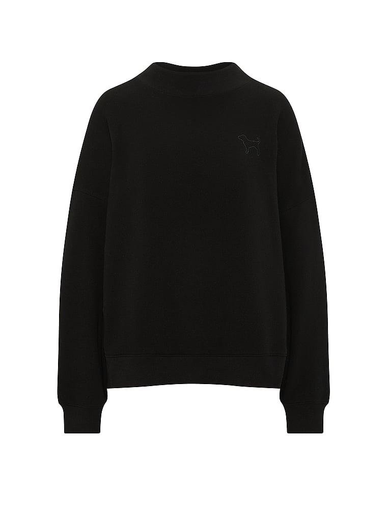 PINK Campus Fleece™ Oversized Mock-Neck Sweatshirt, Pure Black, offModelFront, 3 of 3