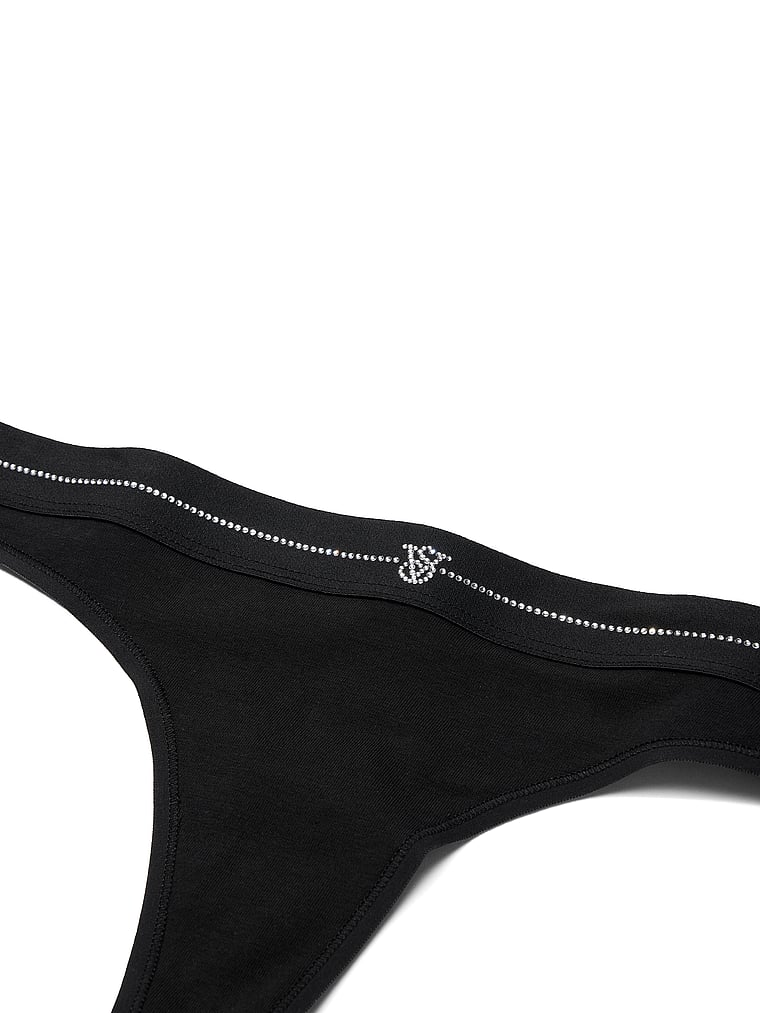 Victoria's Secret, Cotton Shine Logo Cotton Hiphugger Panty, Black, detail, 4 of 4