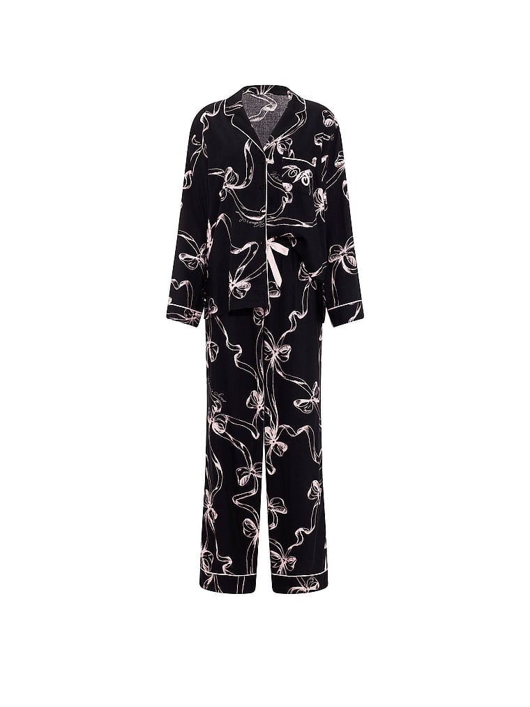 Victoria's Secret, Victoria's Secret Flannel Long Pajama Set, Black Bows, offModelFront, 4 of 4
