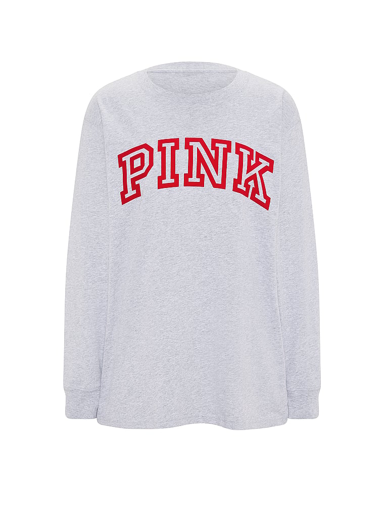 PINK Campus Cotton™ Long-Sleeve Tee, Heather Grey, offModelFront, 4 of 4