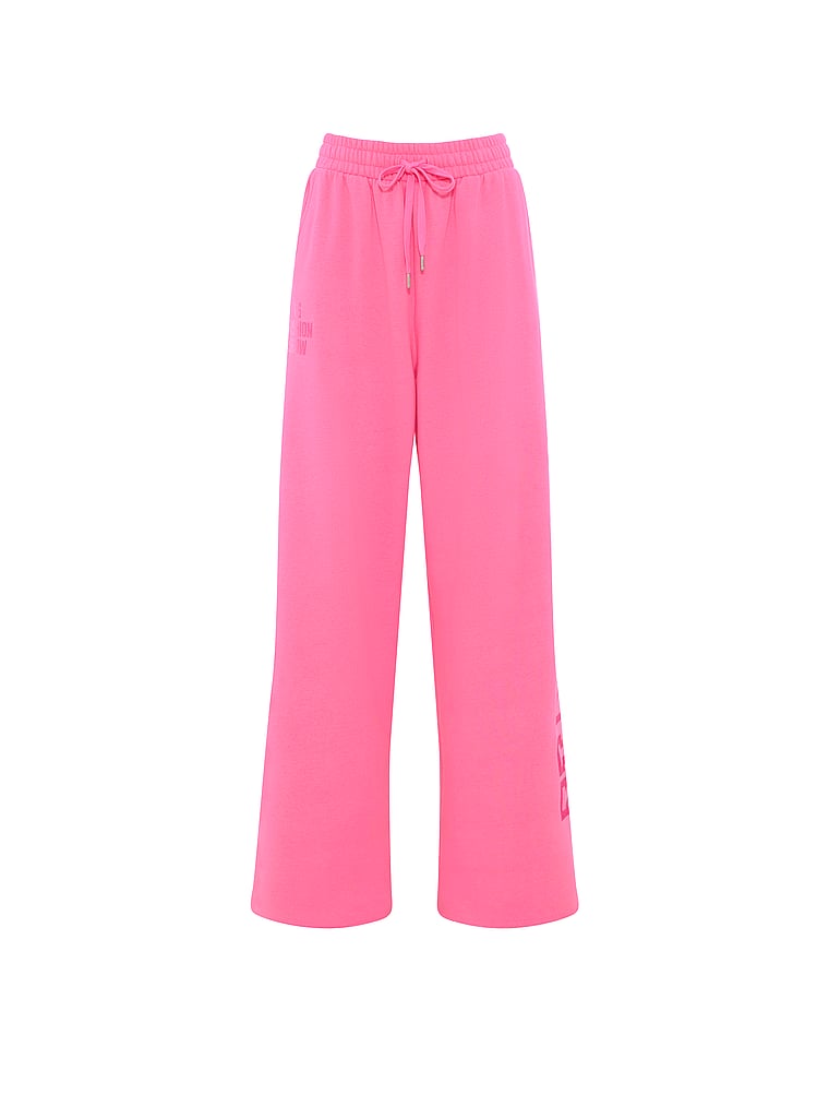 PINK Campus Fleece™ Wide-Leg Split-Hem Sweatpants, PINK Halftime Show Hollywood Pink, offModelFront, 4 of 4