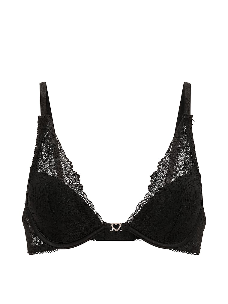PINK PINK Wink™ Lightly Lined Plunge Bra, Black, offModelFront, 3 of 3