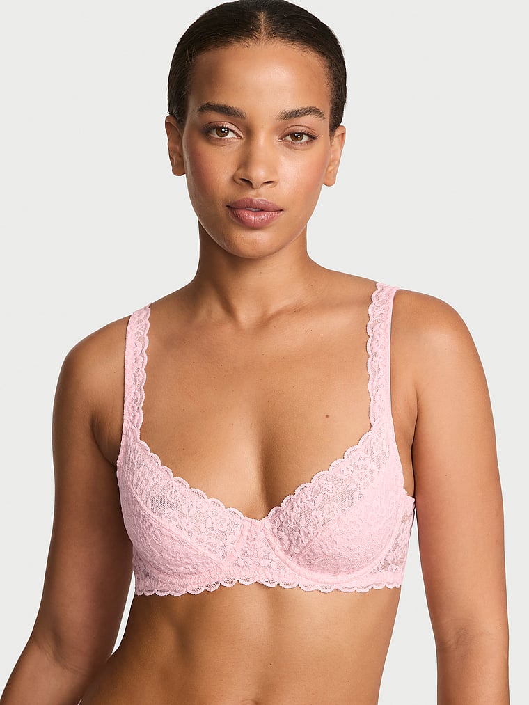 Victoria's Secret, The Lacie Lacie Unlined Balconette Bra, Pretty Blossom, onModelFront, 1 of 3 Nisaa is 5'9" and wears 34B or Small