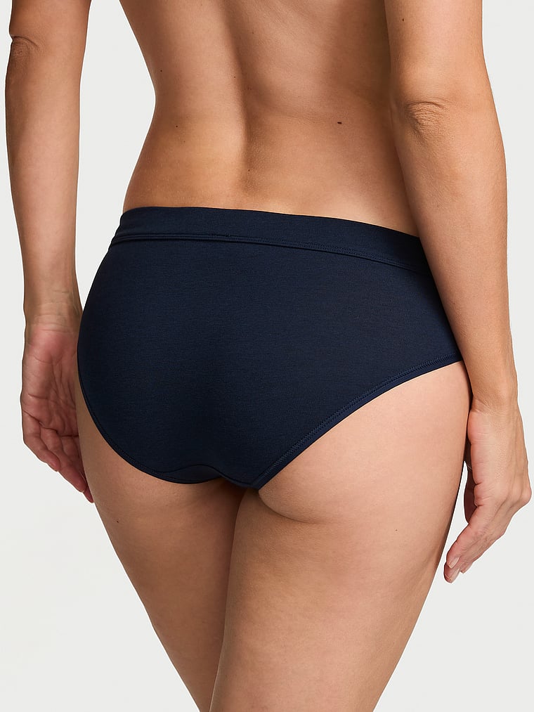 Victoria's Secret, Cotton Logo Cotton Bow Charm Hiphugger Panty, Noir Navy, onModelBack, 2 of 3 Maggie is 5'7" or 170cm and wears Small