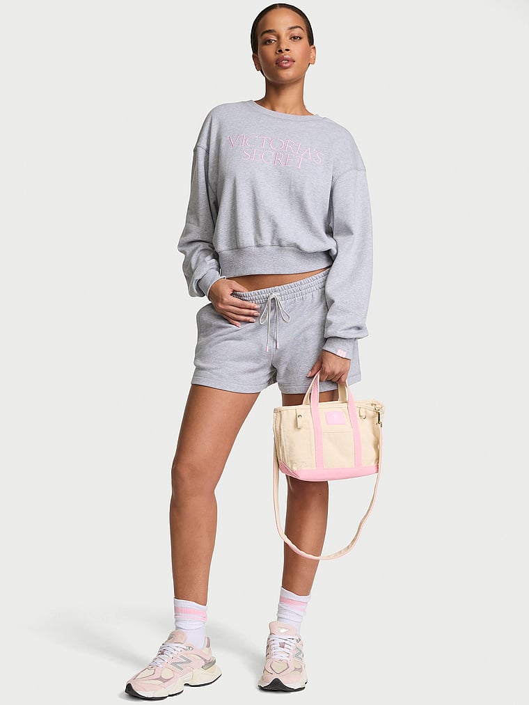 Victoria's Secret, Victoria's Secret VS Icon Mini Canvas Tote Bag, Natural With Pink, onModelFront, 1 of 4