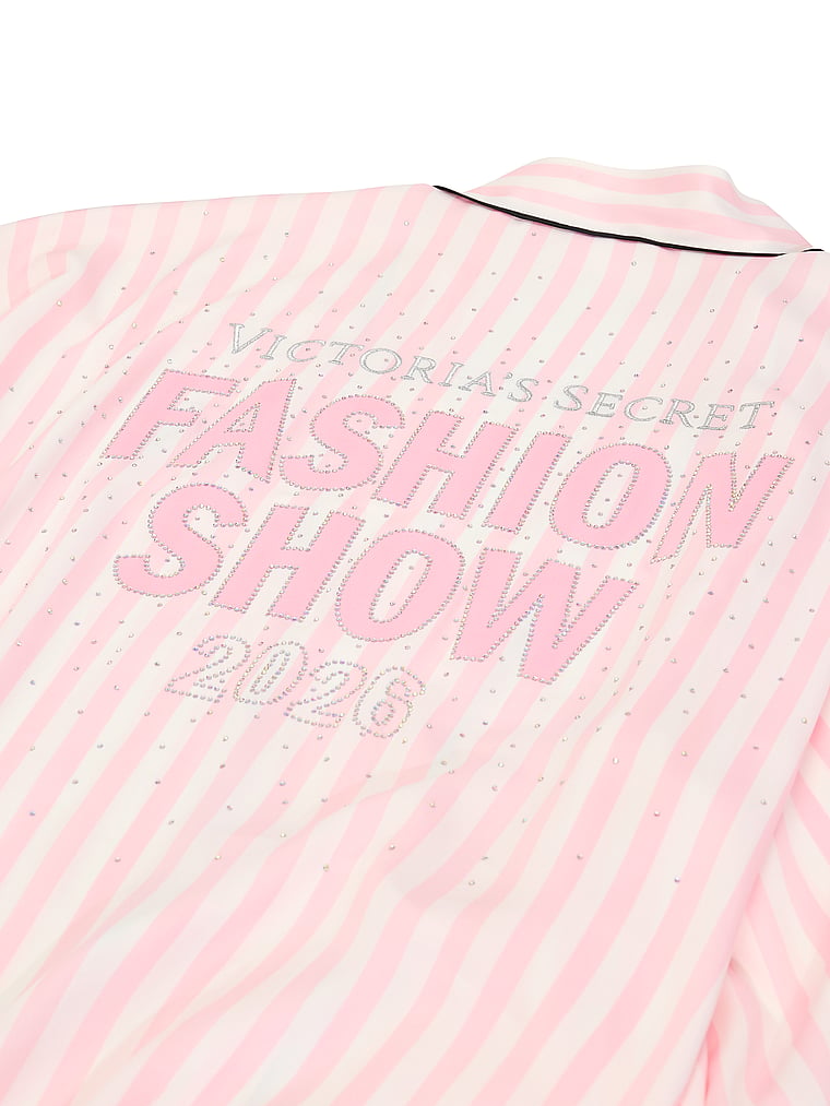 Victoria's Secret, Victoria's Secret Signature Satin Short Piped Robe, Iconic Pink Stripes, detail, 6 of 6