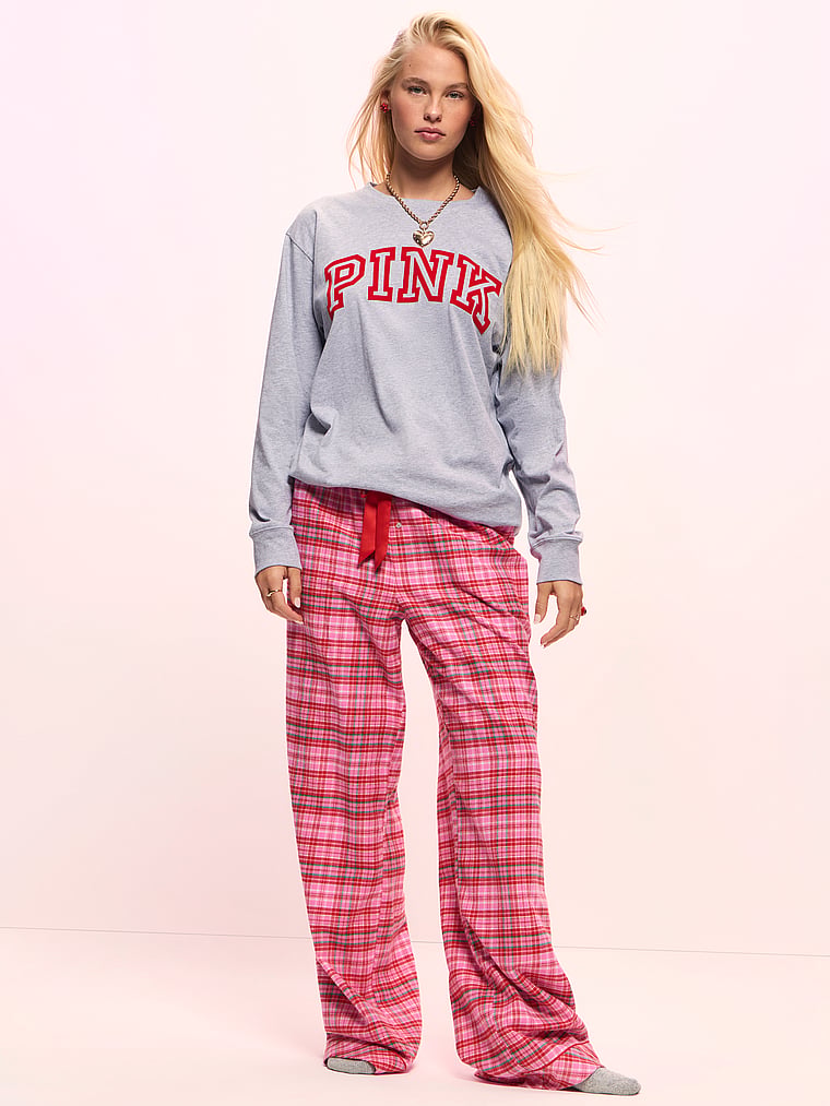 PINK Campus Cotton™ Long-Sleeve Tee, Heather Grey, onModelBack, 2 of 4