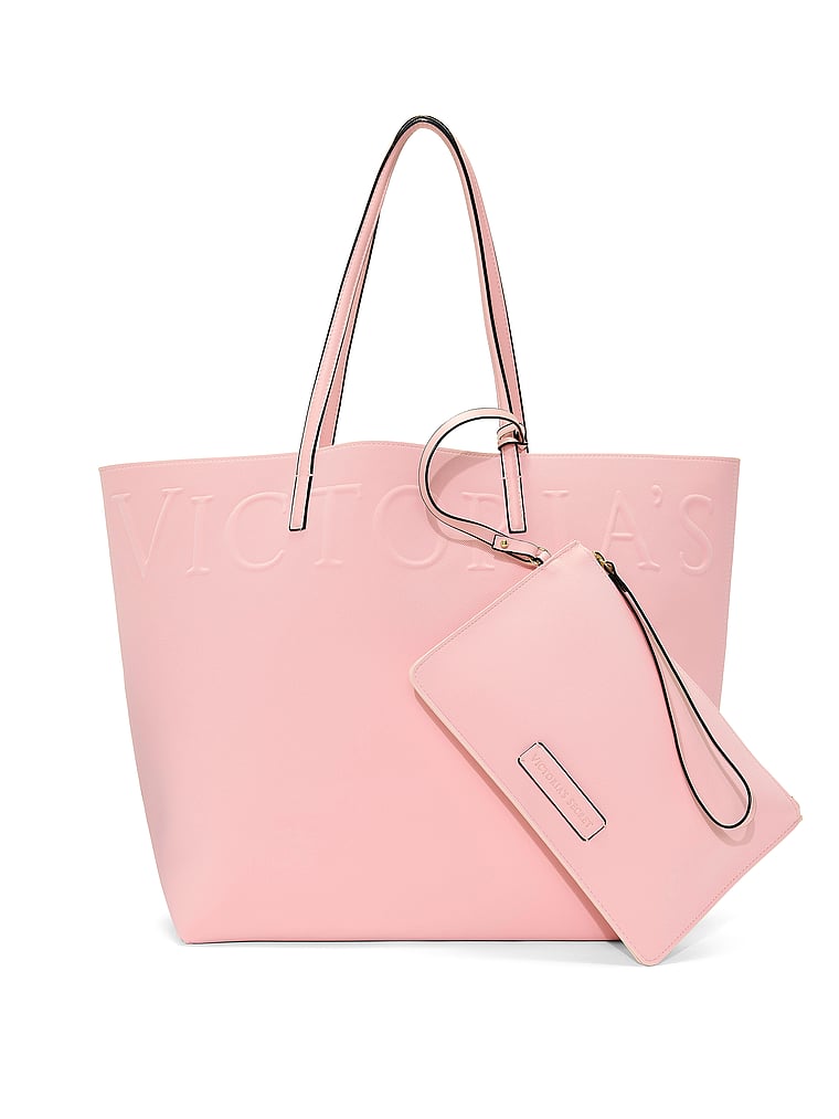 Victoria's Secret, Victoria's Secret Logo Tote Bag & Pouch Set, Chalk Rose, onModelFront, 1 of 5