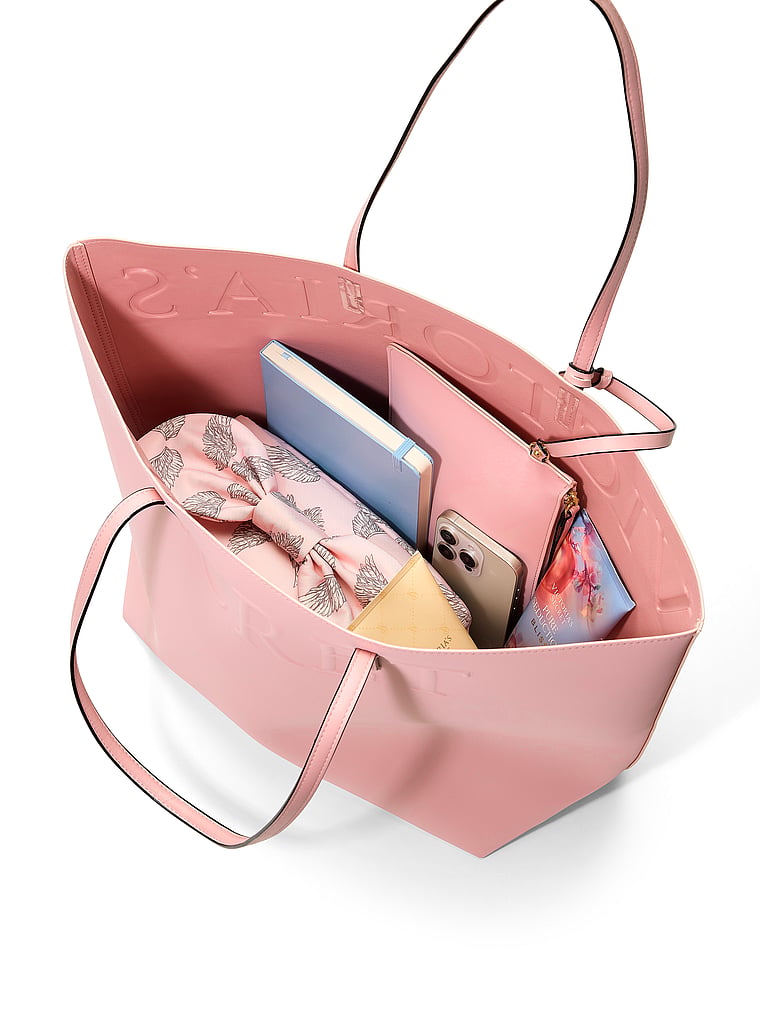 Victoria's Secret, Victoria's Secret Logo Tote Bag & Pouch Set, Chalk Rose, onModelBack, 2 of 5