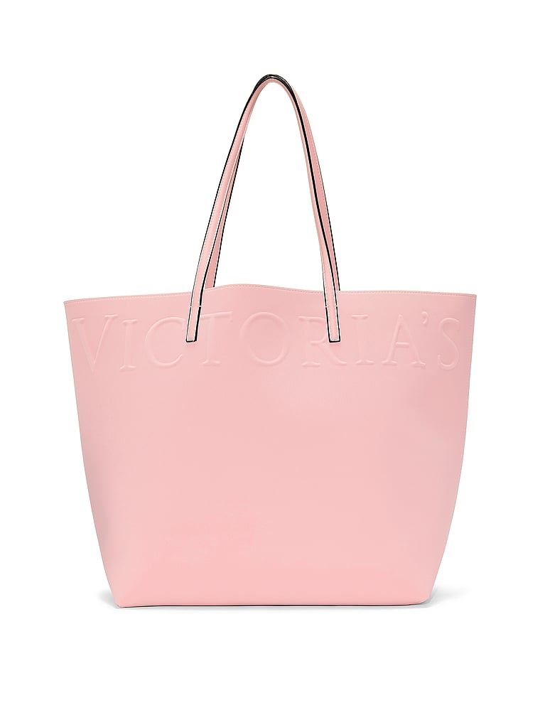 Victoria's Secret, Victoria's Secret Logo Tote Bag & Pouch Set, Chalk Rose, offModelFront, 4 of 5