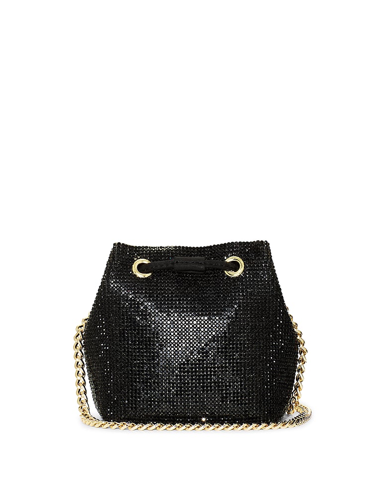 Victoria's Secret, Victoria's Secret Diamanté Cinched Micro Crossbody Bag, Black Diamante, onModelSide, 3 of 4