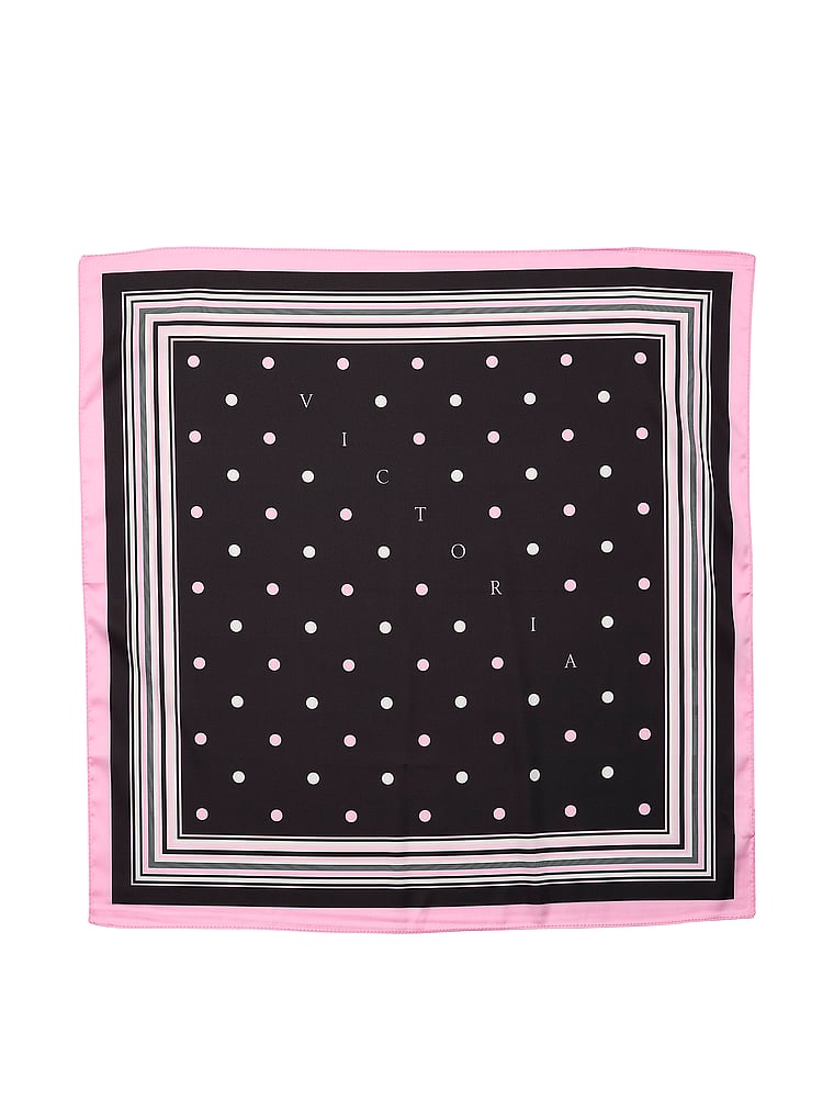 Victoria's Secret, Victoria's Secret Small Satin Square Scarf, Black Grounded Dot, onModelFront, 1 of 2
