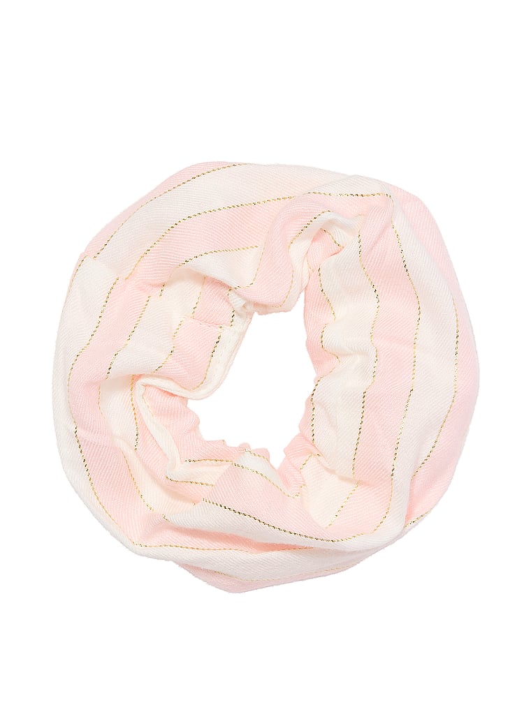 Victoria's Secret, Victoria's Secret CozyFlannel™ Long Tee-Jama & Scrunchie Set, White & Pink Shimmer Heritage Stripes, detail, 4 of 5