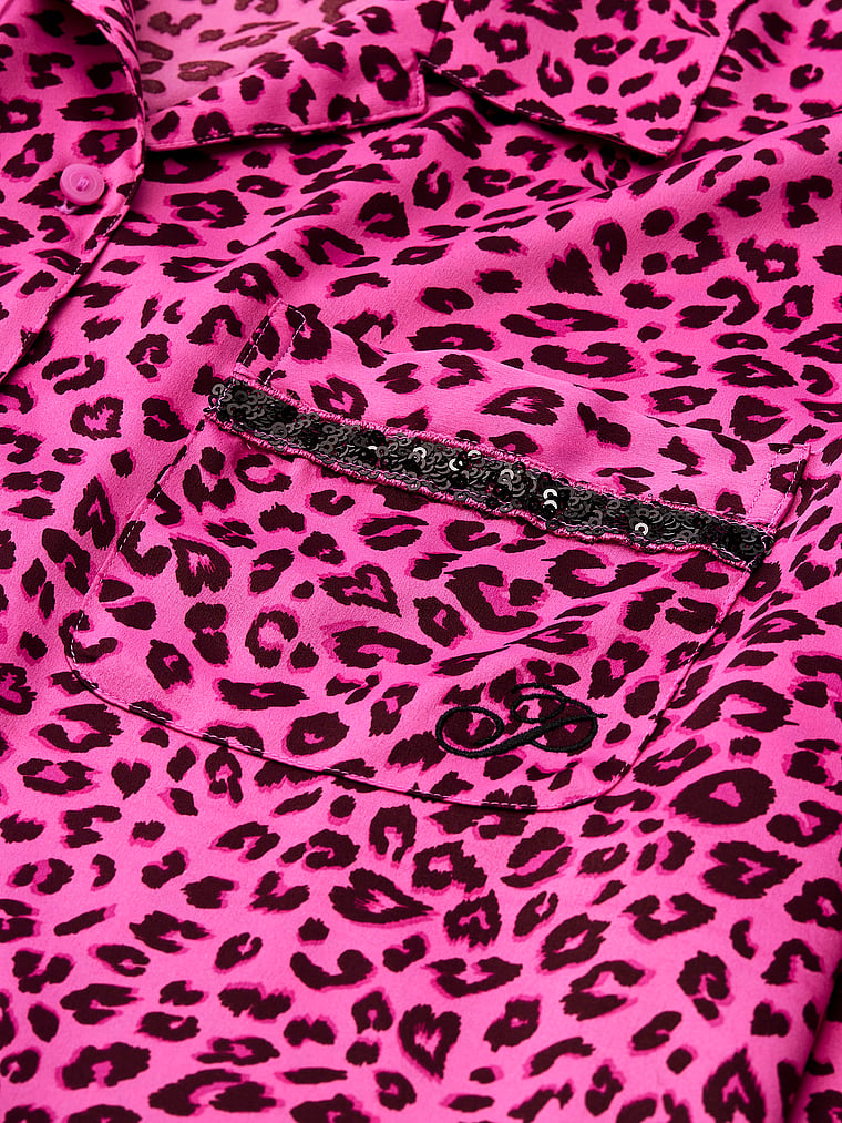 PINK GRWPINK™ Satin Long-Sleeve Short Pajama Set, Sizzling Strawberry & Leopard Print, detail, 5 of 5