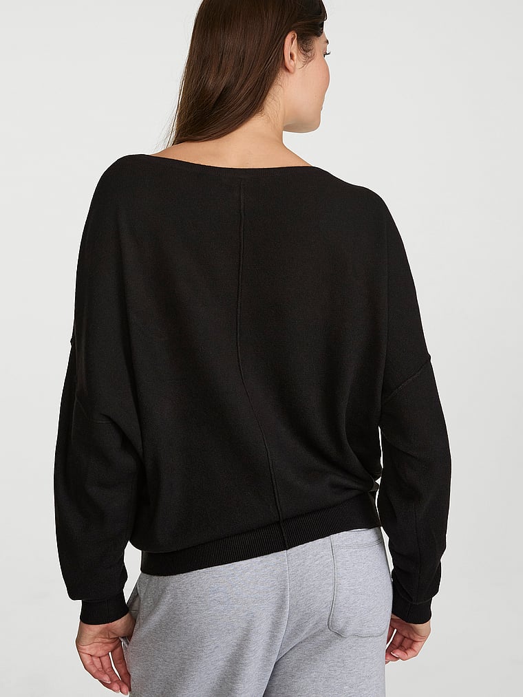 Victoria's Secret, Victoria's Secret Luxe Knit Boatneck Sweater, Black, onModelBack, 2 of 3 Kennidy is 5'11" or 180cm and wears Small