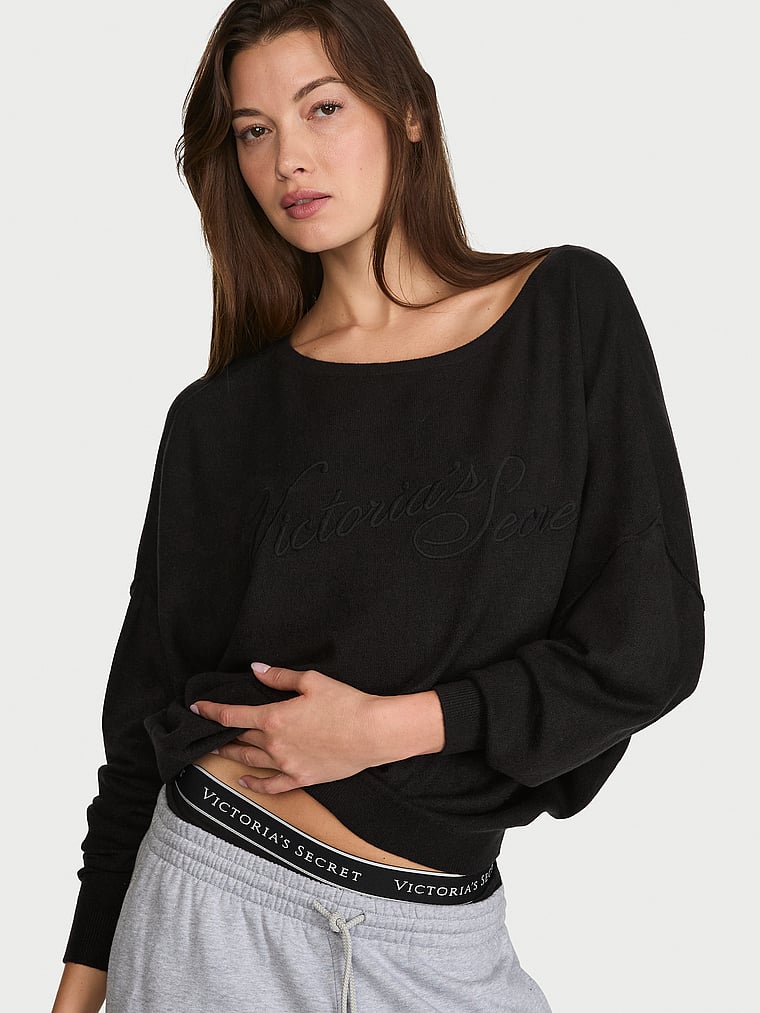Victoria's Secret, Victoria's Secret Luxe Knit Boatneck Sweater, Black, onModelFront, 1 of 3 Kennidy is 5'11" or 180cm and wears Small