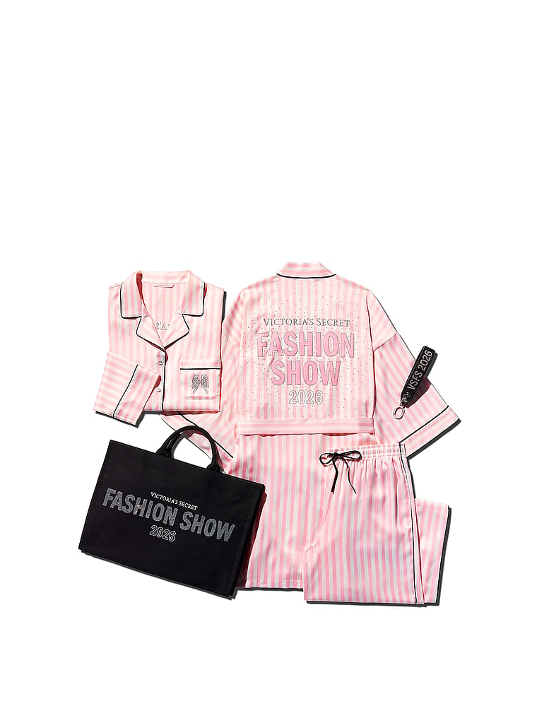 Victoria's Secret, Victoria's Secret Signature Satin Short Piped Robe, Iconic Pink Stripes, offModelBack, 5 of 6