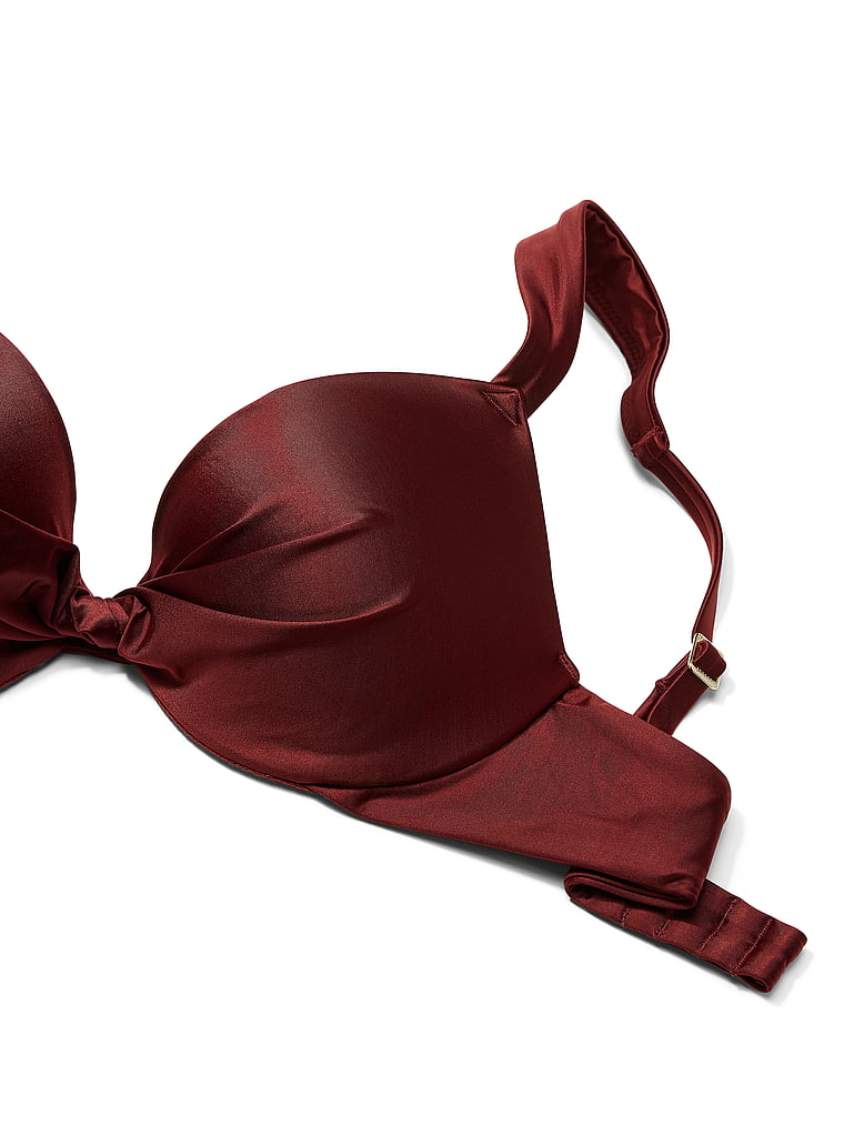 Victoria's Secret, Victoria's Secret Swim Satin Shine Twist Halter Bikini Top, Cherrywood, detail, 4 of 4