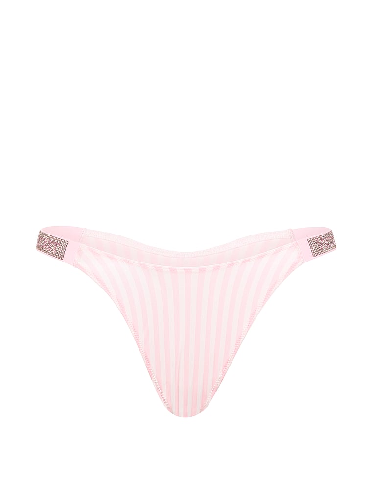 Victoria's Secret, Very Sexy Shine Bow Thong Panty, Pink Heritage Stripes, offModelFront, 3 of 3