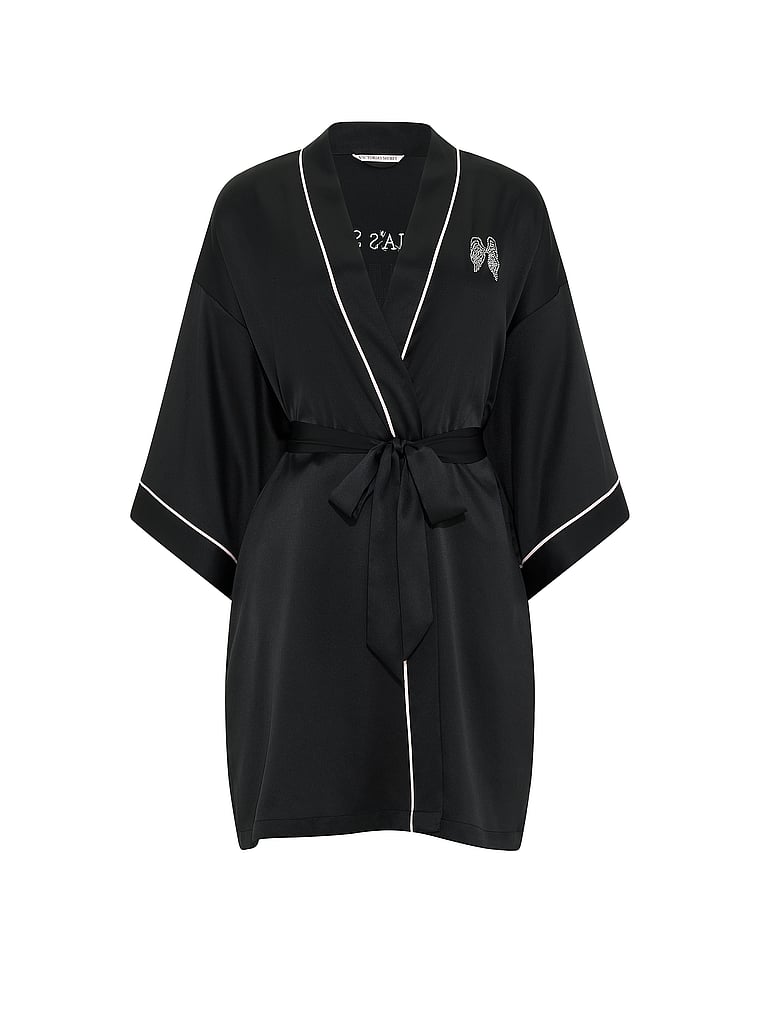 Signature Satin Short Piped Robe