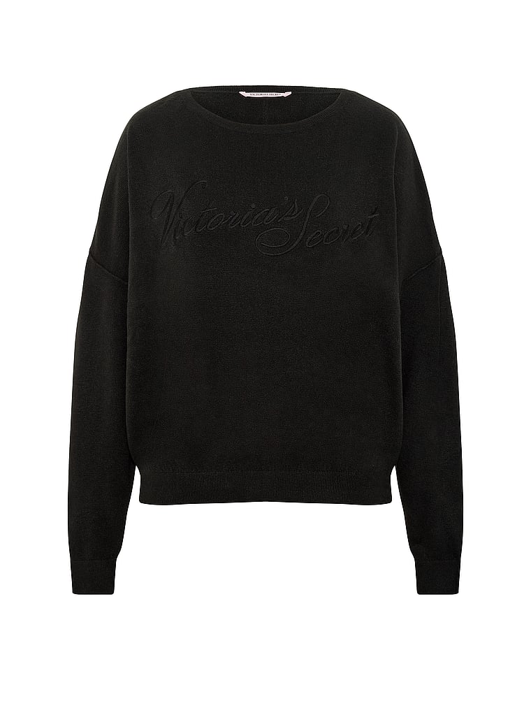 Victoria's Secret, Victoria's Secret Luxe Knit Boatneck Sweater, Black, offModelFront, 3 of 3