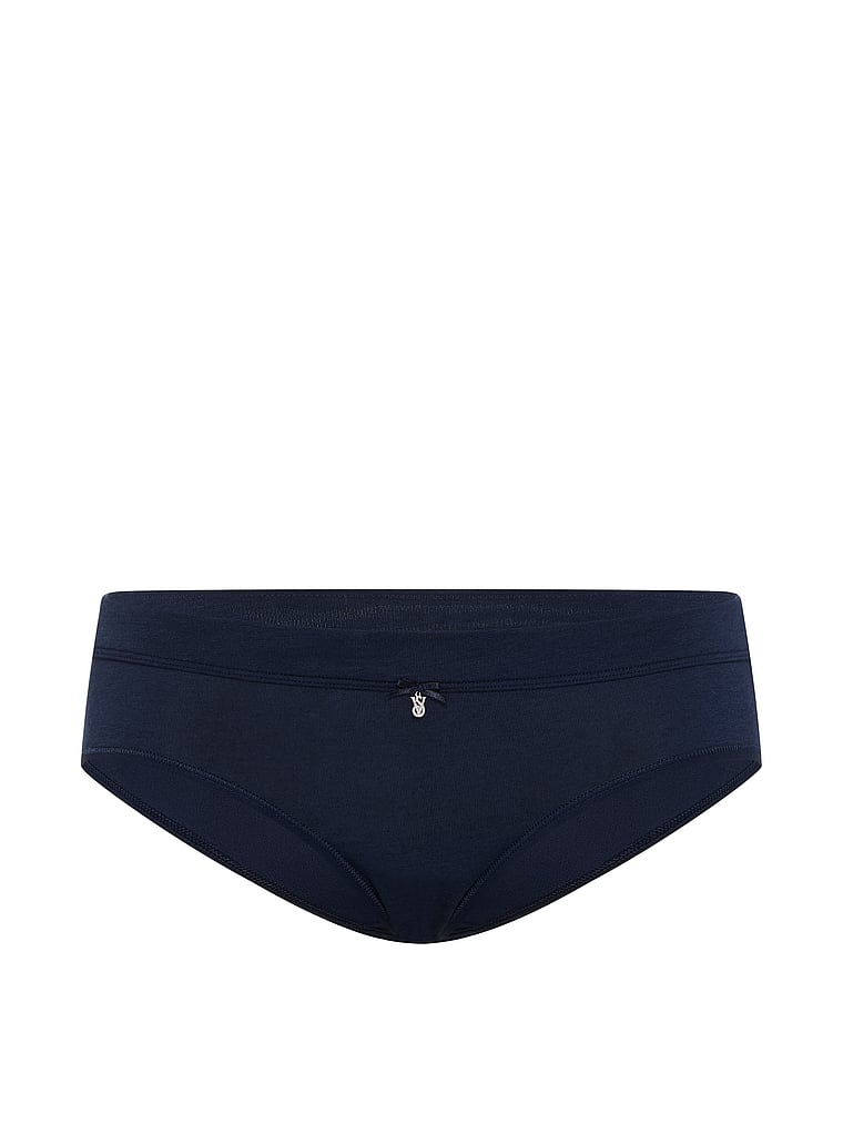 Victoria's Secret, Cotton Logo Cotton Bow Charm Hiphugger Panty, Noir Navy, offModelFront, 3 of 3