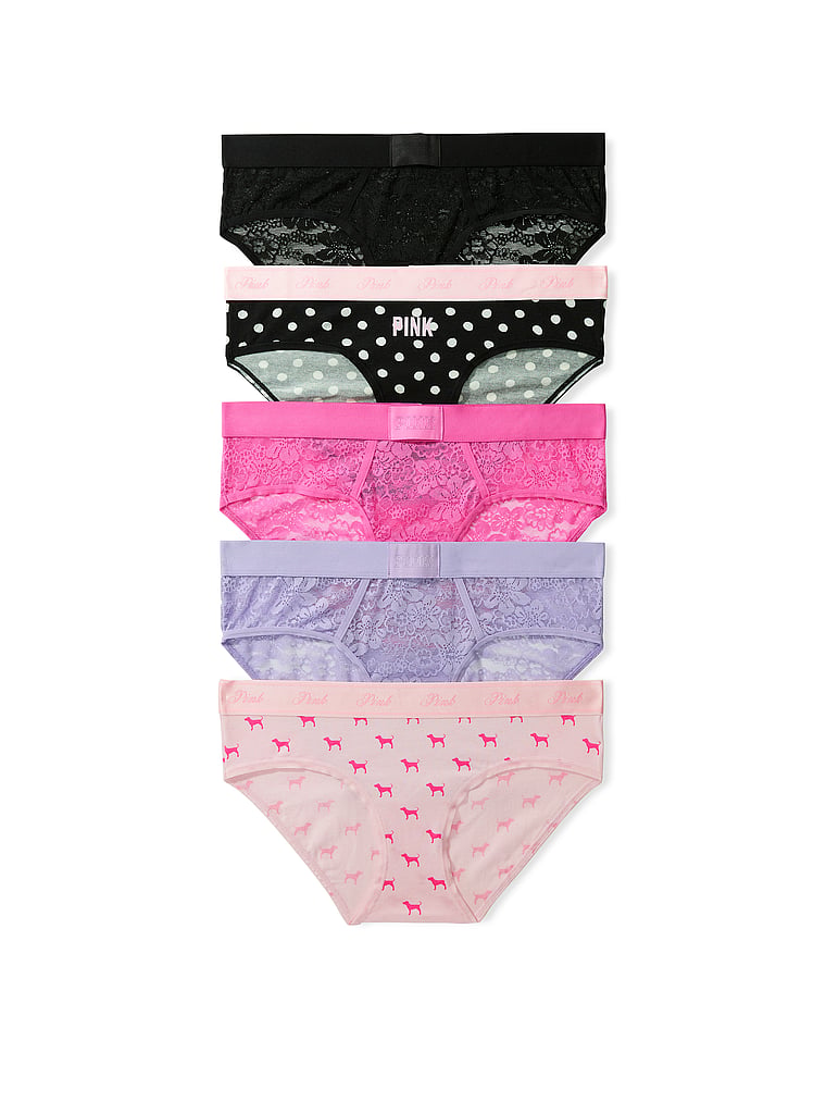 PINK 5-Pack Logo Cotton Hiphugger Panties, Fashion Pack, offModelFront, 1 of 1