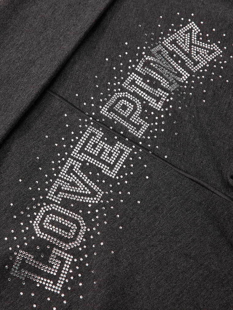 PINK All-Day Cotton™ Foldover Flare Leggings, Charcoal Heather Grey Bling, detail, 5 of 5