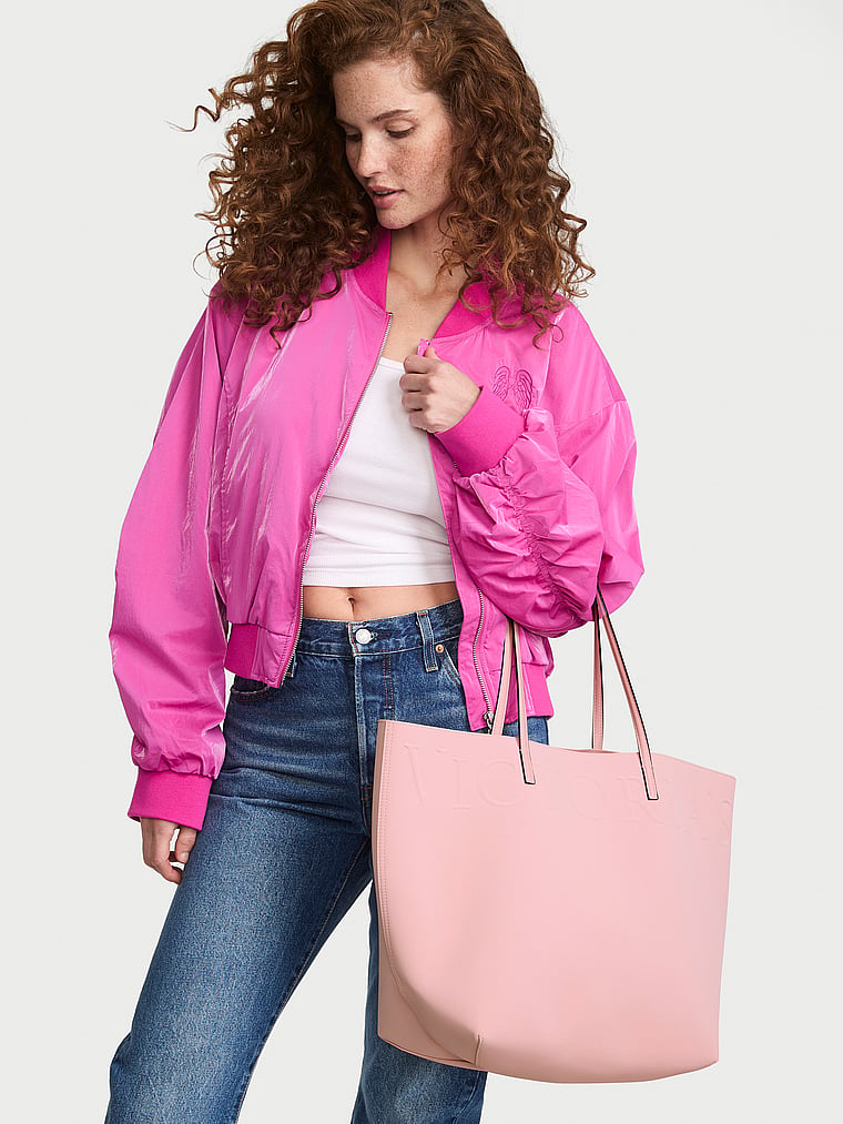 Victoria's Secret, Victoria's Secret Logo Tote Bag & Pouch Set, Chalk Rose, onModelSide, 3 of 5