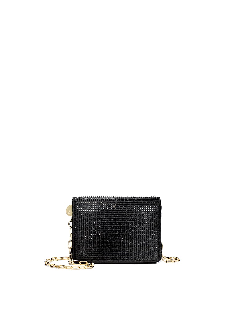 Victoria's Secret, Victoria's Secret Diamanté Convertible Chain Wallet, Black Diamante, onModelFront, 1 of 4