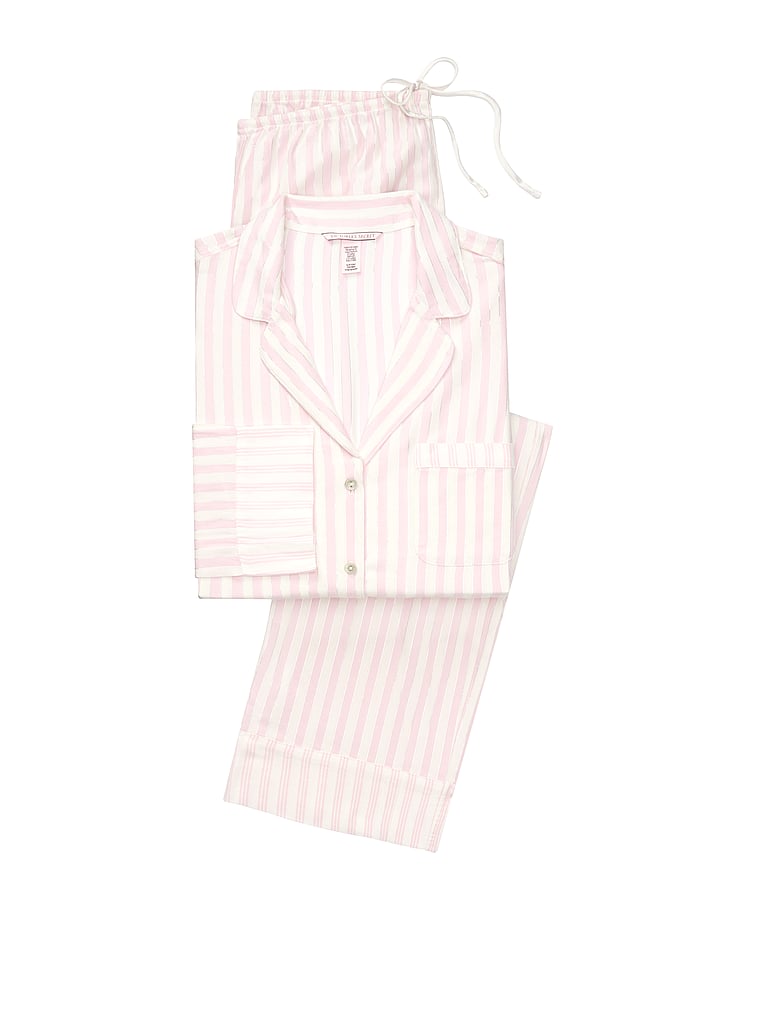 Victoria's Secret, Victoria's Secret Flannel PJ Set, Pink/White Stripe, offModelFront, 3 of 3