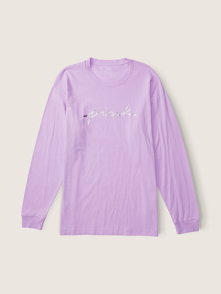 Cotton Long Sleeve Campus T-Shirt - PINK