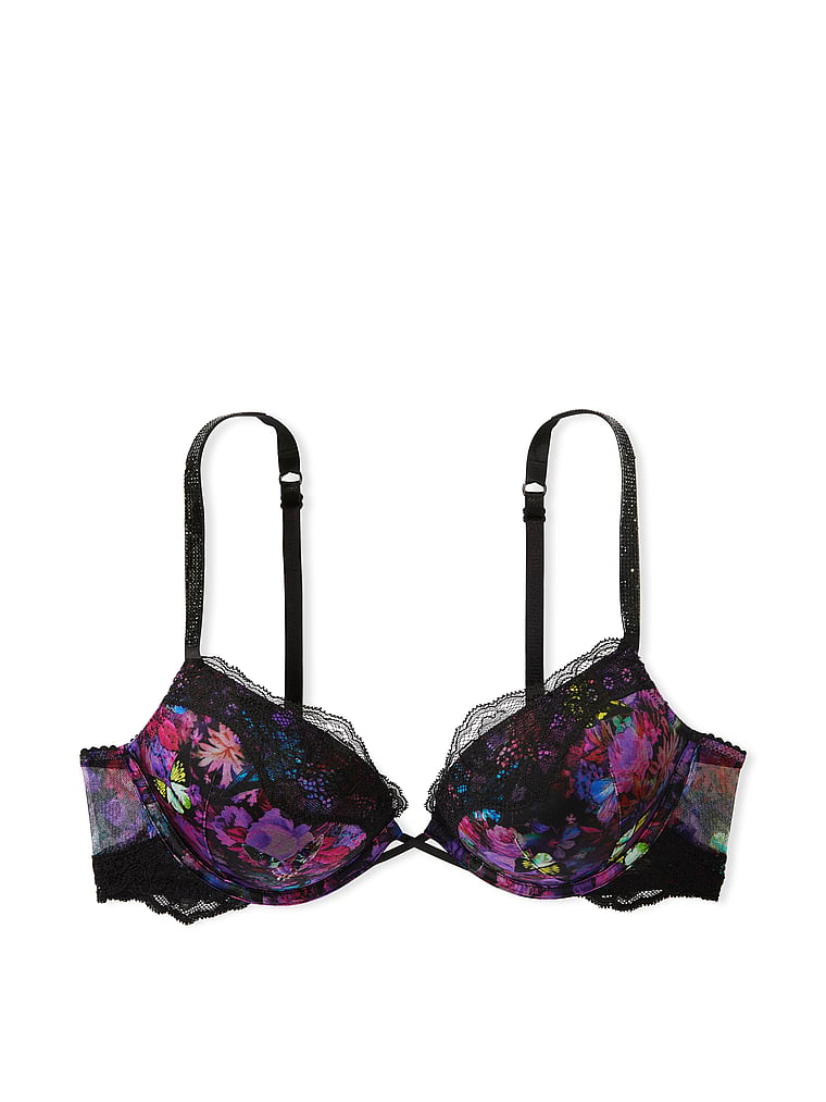 Victoria's Secret, Very Sexy Bombshell Add-2-Cups Shine Strap Push-Up Bra, Moody Floral, offModelFront, 4 of 4