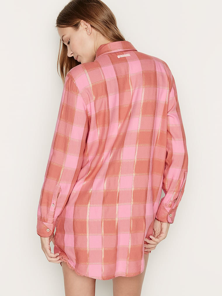 VictoriasSecret Button-front Flannel Sleep Top. 2