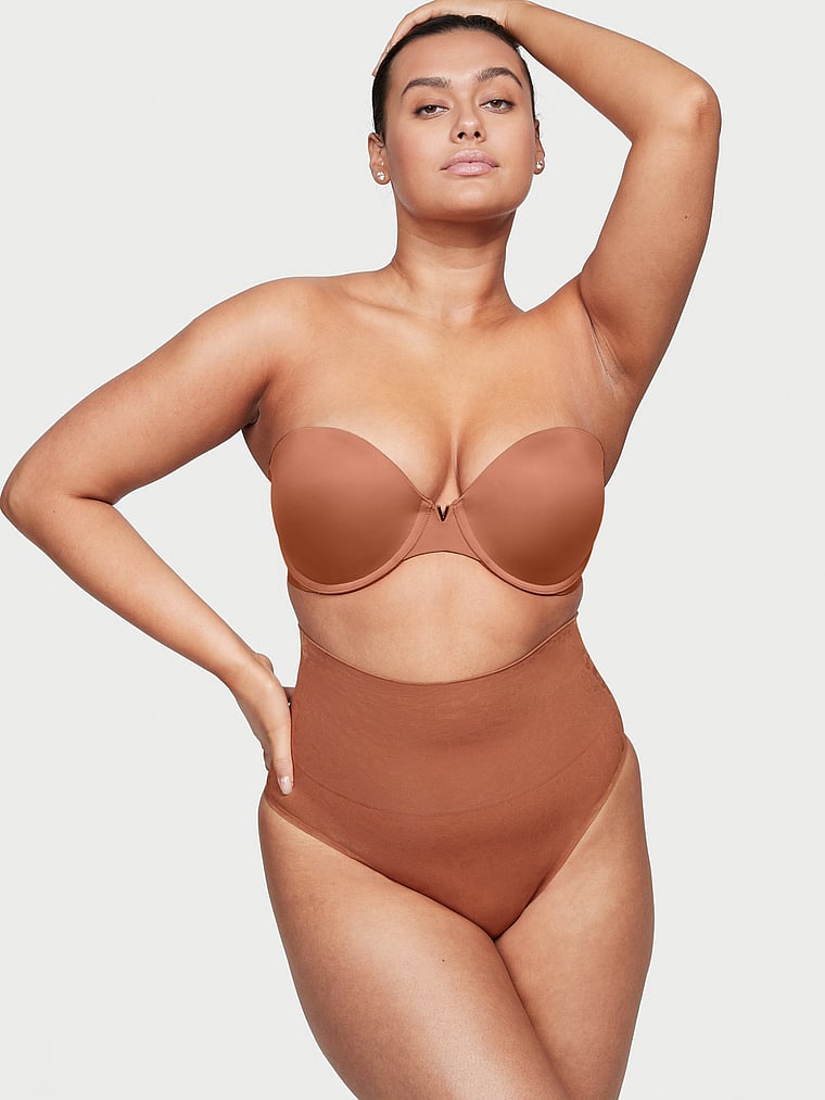 Victoria's Secret, Victoria's Secret High-Waist Seamless Brief Panty, Brown, onModelFront, 1 of 4