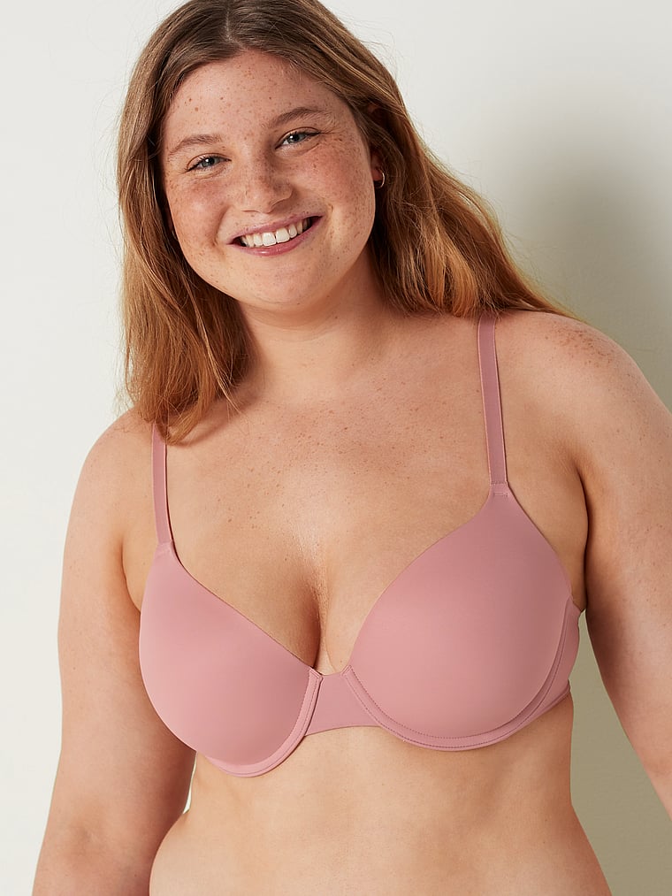 PINK Wear Everywhere Wear Everywhere T-Shirt Lightly-Lined Bra, Damsel Pink, onModelSide, 3 of 6 Amelia is 5'10" and wears 38DD (E) or Large