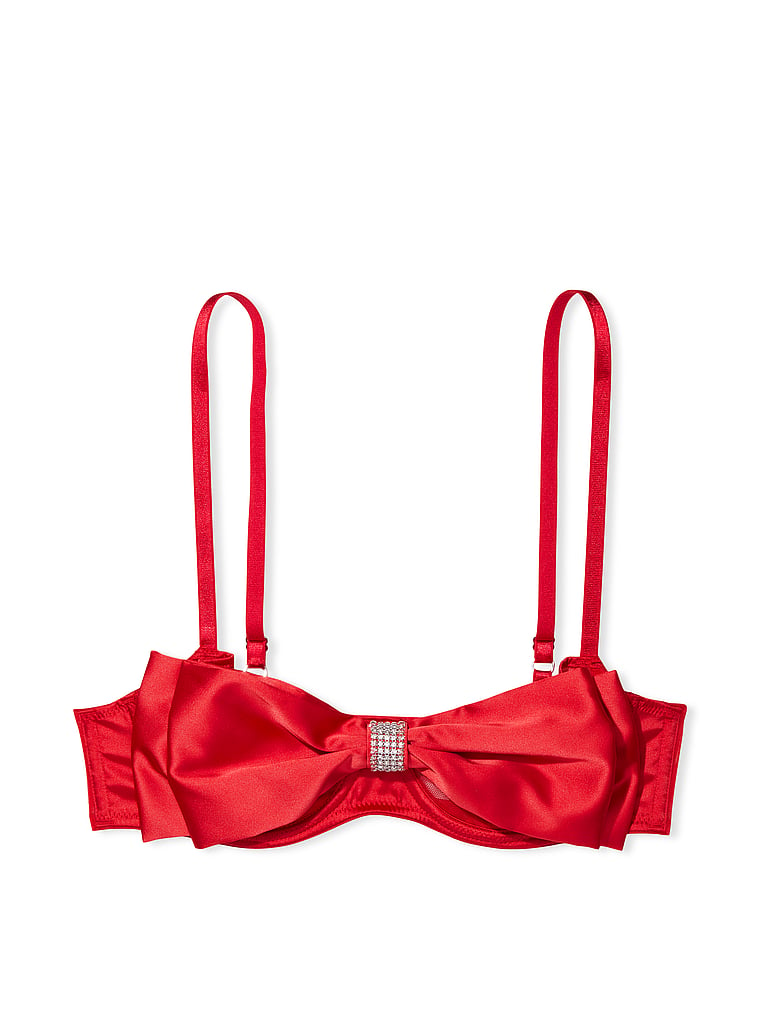 Victoria's Secret, Dream Angels Wicked Unlined Bow Balconette Bra, Lipstick, offModelFront, 2 of 4