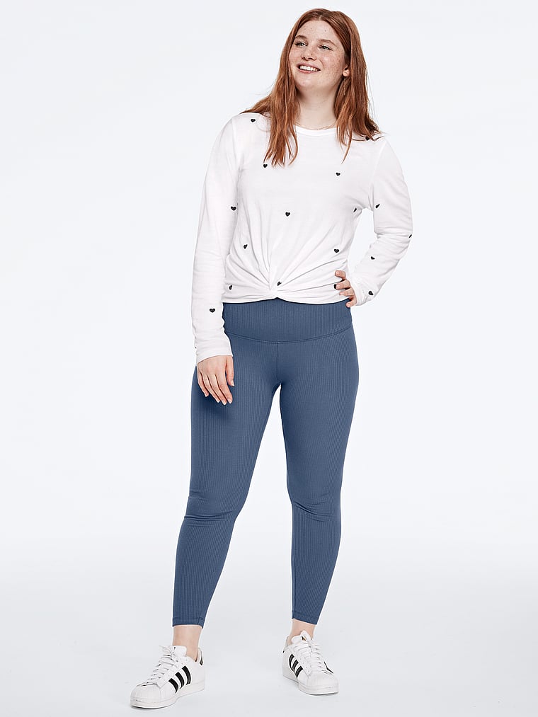 High Waist Cotton Rib Legging - PINK - pink