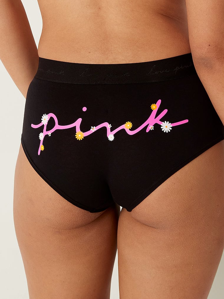 PINK Logo Boyshort Panty, Pure Black Butt Hit, onModelBack, 2 of 4 Eden is 5'8" and wears Large