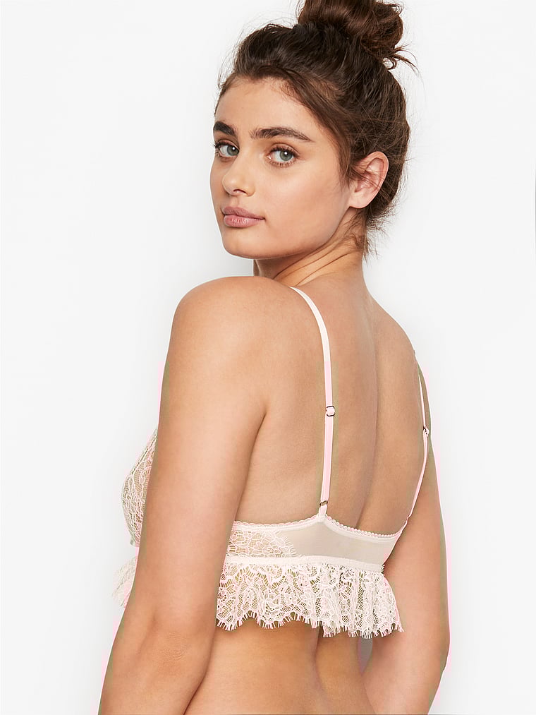 Victoria's Secret, Dream Angels Unlined Triangle Bralette, Coconut White, onModelBack, 3 of 4