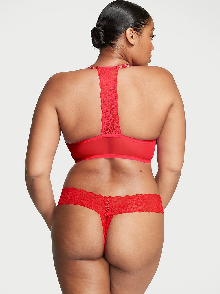 Victoria's Secret, The Lacie Lace Thong Panty, Lipstick Red, onModelBack, 2 of 4 Brianna is 5'10" and wears Large