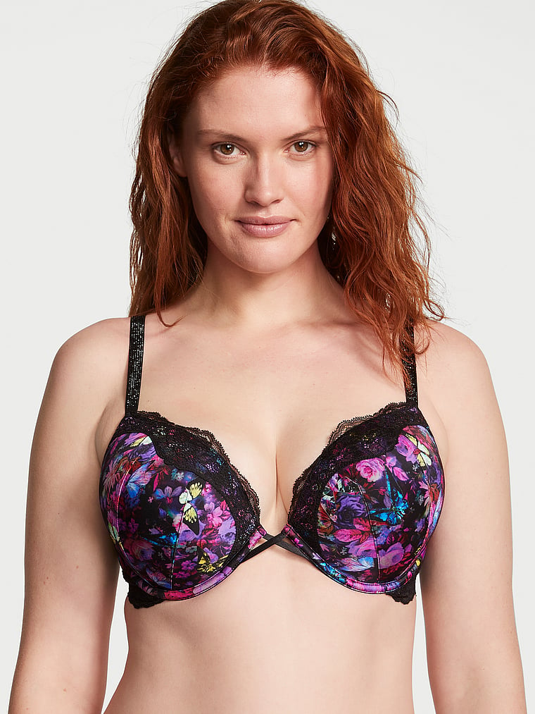 Victoria's Secret, Very Sexy Bombshell Add-2-Cups Shine Strap Push-Up Bra, Moody Floral, onModelFront, 1 of 4 Katy is 5'11" and wears 36D or Large