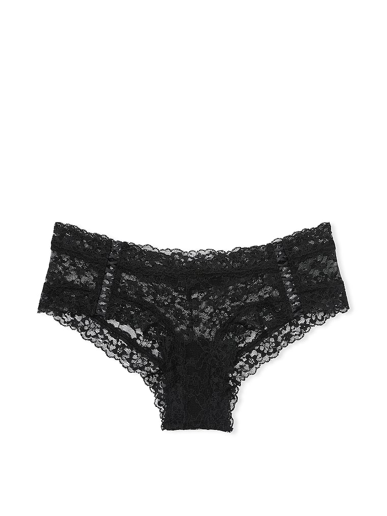 Victoria Secret Panty Cheeky Black Red Hearts Allover Lace New