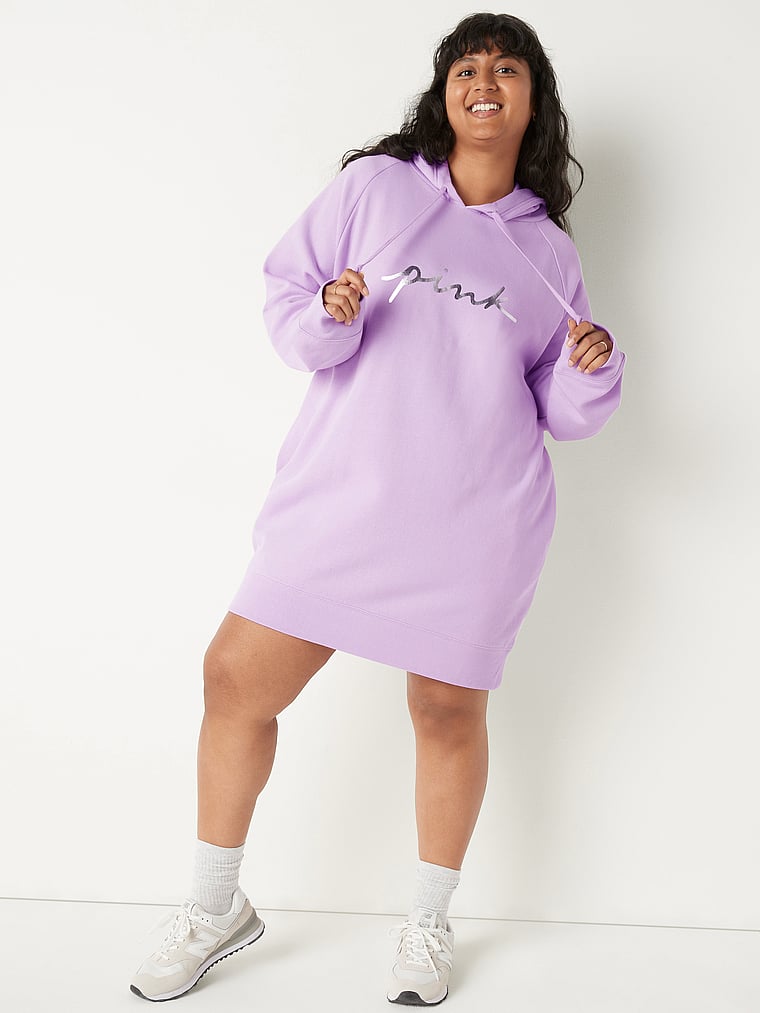 Fleece Hoodie Sweatshirt Dress - PINK