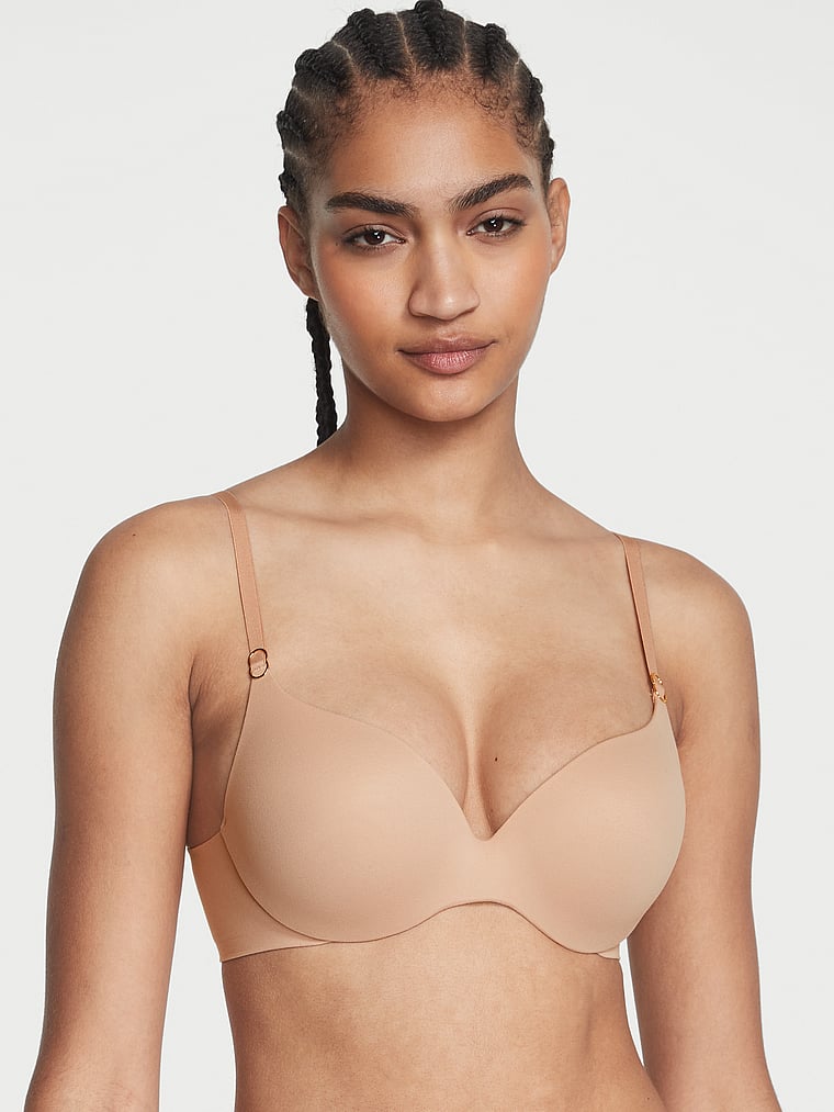 Victoria's Secret, Incredible by Victoria’s Secret Light Push-Up Perfect Shape Bra, Praline, onModelFront, 1 of 3 Anyeline is 5'10" and wears 34B