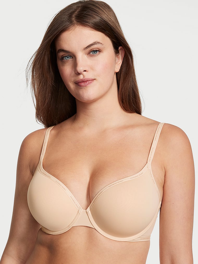 Victoria's Secret, The T-shirt Push-Up Perfect Shape Bra, Marzipan, onModelFront, 1 of 3 Abbey is 5'10" and wears 34DD (E) or Medium